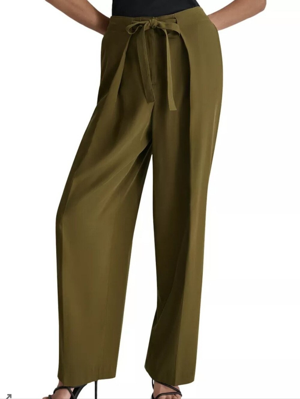 DKNY Wide Leg Satin Pants In Metallic Olive Green Size 8